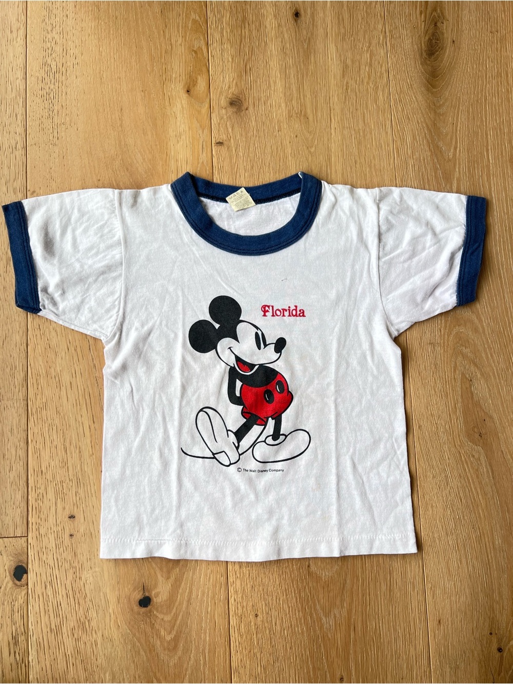 Vintage Disney Mickey Mouse Florida Screen Stars White & Navy Ringer Tee